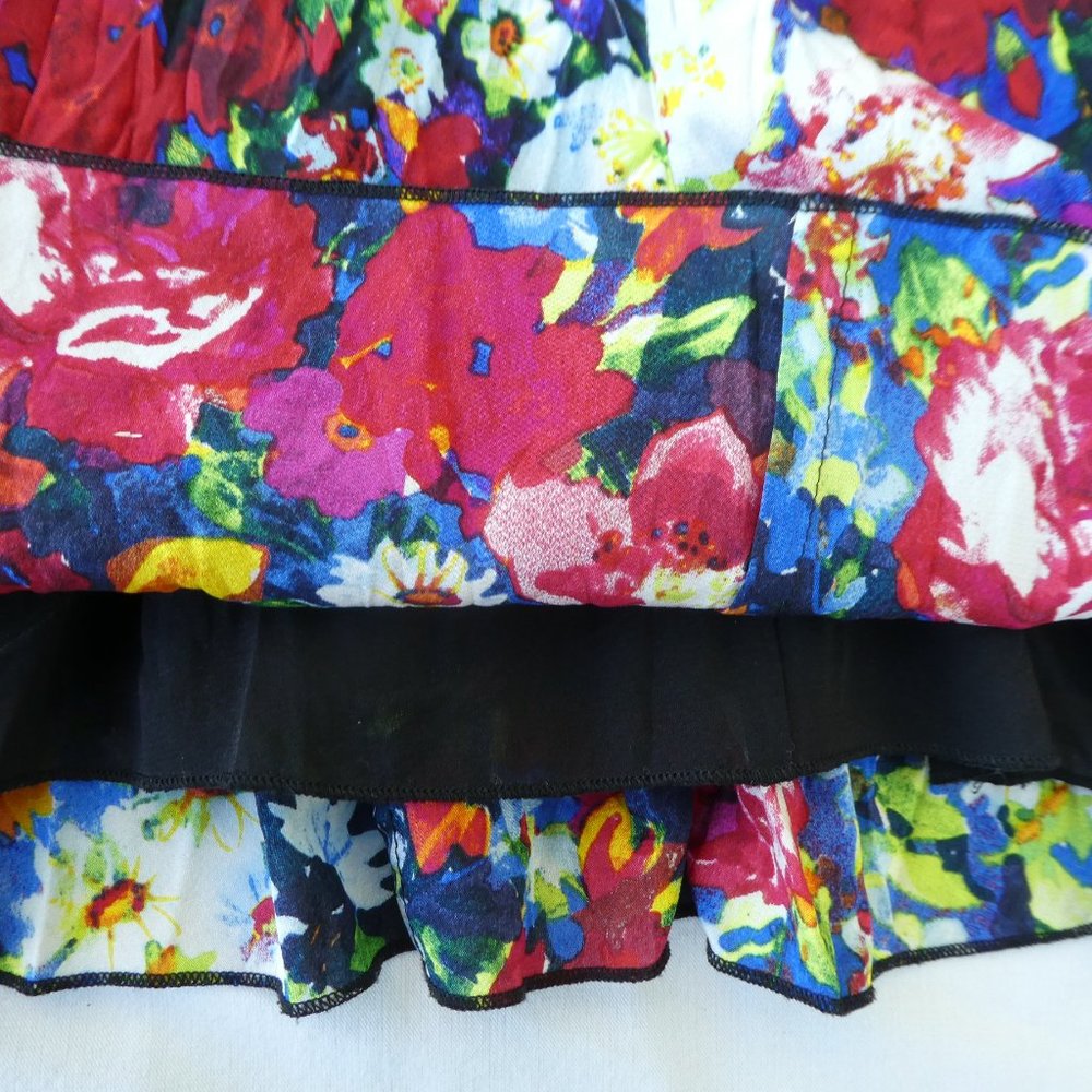 Alice & Olivia Matilda Dress Mini Vibrant Floral Bouquet Silk Boat Neck Pleated - Picture 8 of 14